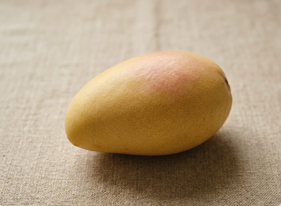 Mingolo mango variety from the Dominican Republic — elongated golden-yellow fruit with pink blush